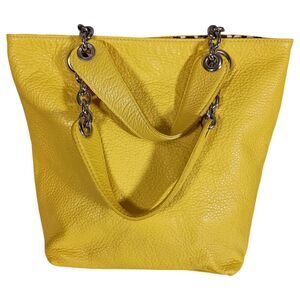 Maurizio Taiuti Handbag Small Womens Yellow Leather Tote Silver Lined Fabric Bag